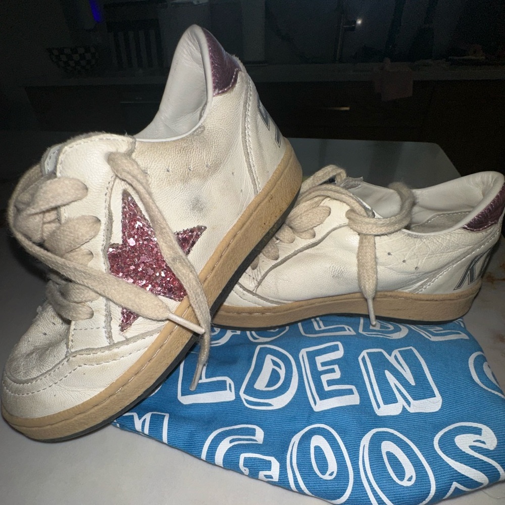 Golden Goose Cream and White Sneakers